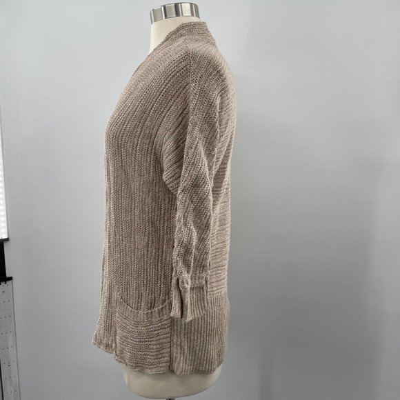 Chico’s Womens Tan Beige Linen Blend Open Front Sweater Cardigan  Size Large (2) - Picture 4 of 7